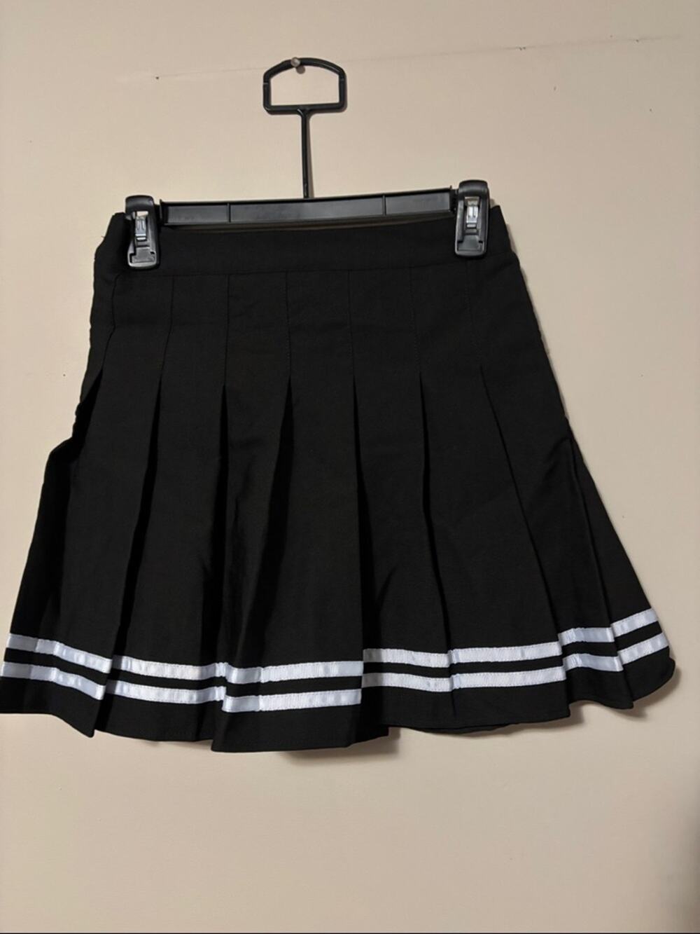 Black Pleated Mini Skirt with White Stripes - nwt
